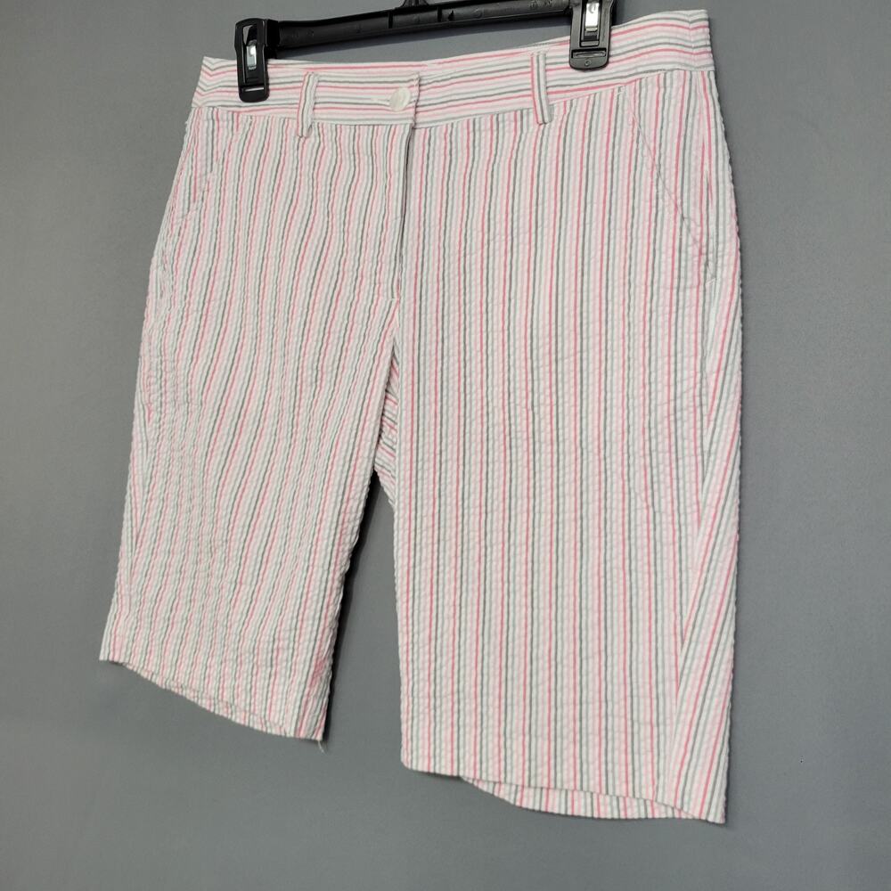 Greg Norman Shorts Womens 6 Seersucker Bermuda Preppy Golf Summer Lightweight - Picture 2 of 12